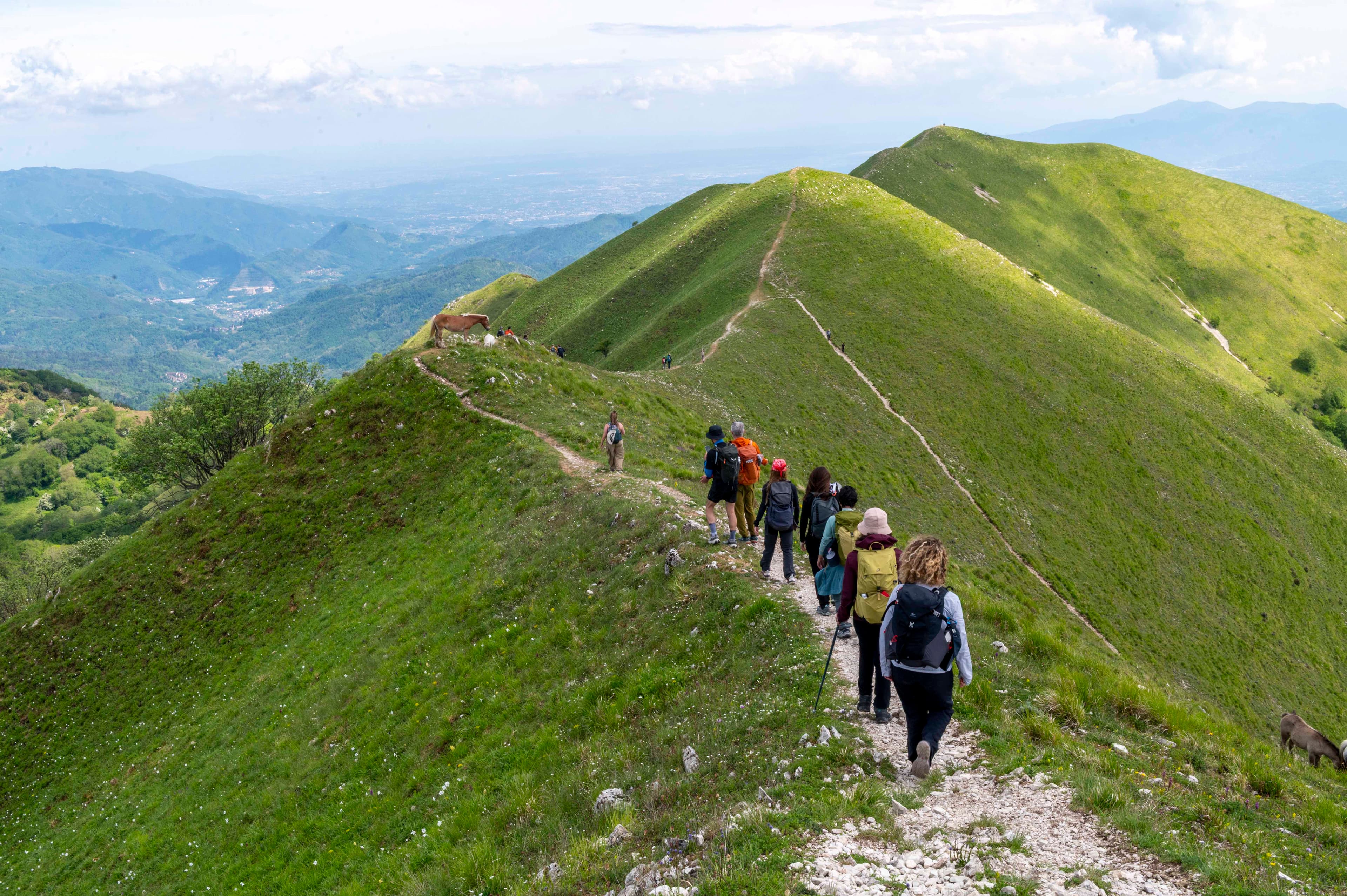 Escursionisti su una cresta in Toscana